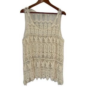 Soho Lady Top Women OneSize Ivory Lace Scallop Sleeveless Butterfly Boho Cottage